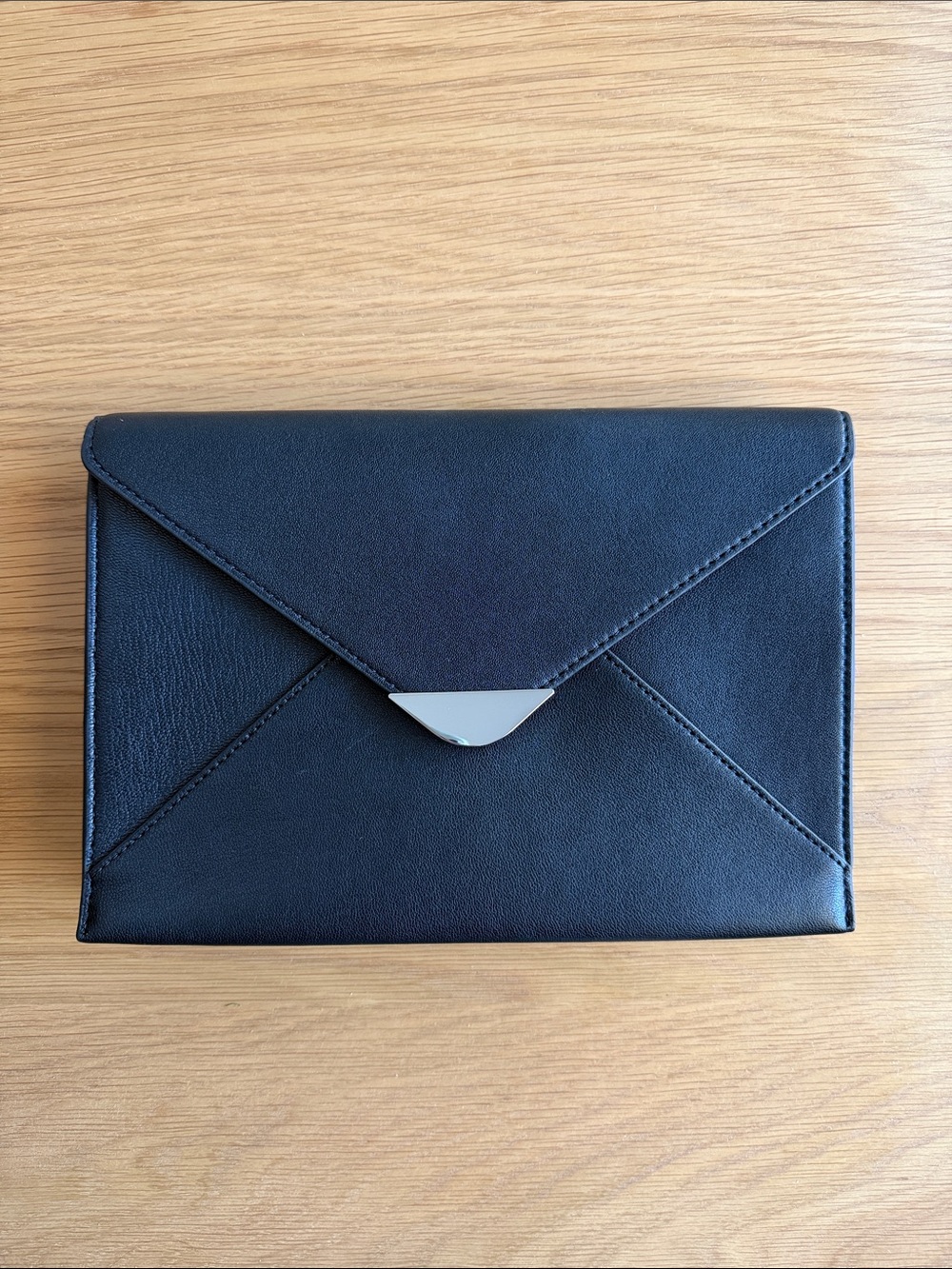 NWOT STAUD Black Envelope Clutch with Silver Accent